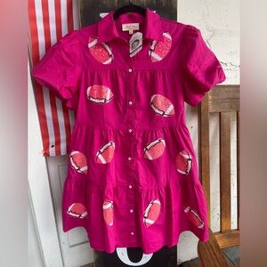 NWT Peach Love Boutique Sequin Football Ruffle Dress Size Small